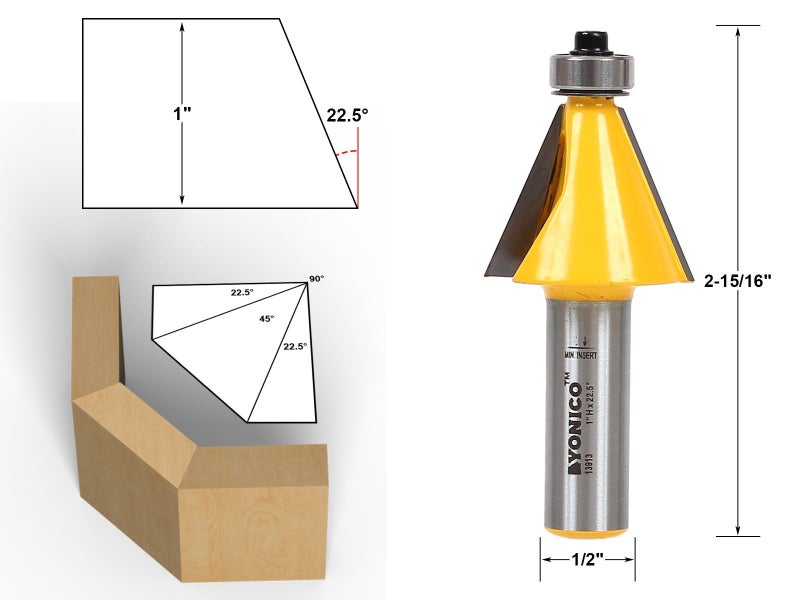 YONICO Chamfer Router Bits Bevel Edge Forming Set 5 Bit 1/2-Inch Shank 13508 - Image 4